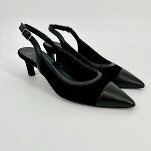 Aquatailia Sling Back Pump Womens 9 Black Suede Smooth Leather Pointed Toe Italy